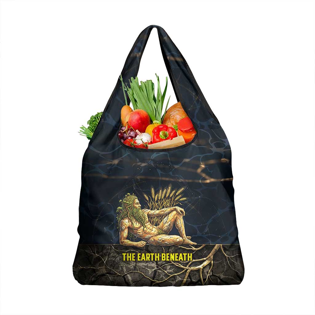 Geb Grocery Bag Ancient Egyptian Cracked Earth and Wheat Illustration Egyptian Earth God - Wonder Print Shop