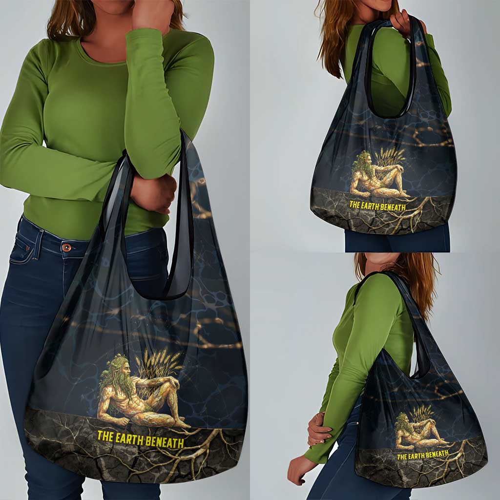 Geb Grocery Bag Ancient Egyptian Cracked Earth and Wheat Illustration Egyptian Earth God - Wonder Print Shop