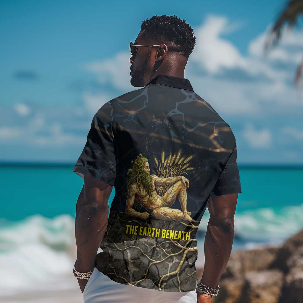 Geb Hawaiian Shirt Ancient Egyptian Cracked Earth and Wheat Illustration Egyptian Earth God - Wonder Print Shop