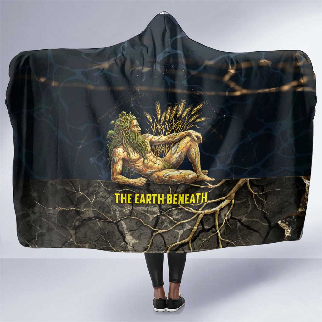 Geb Hooded Blanket Ancient Egyptian Cracked Earth and Wheat Illustration Egyptian Earth God - Wonder Print Shop