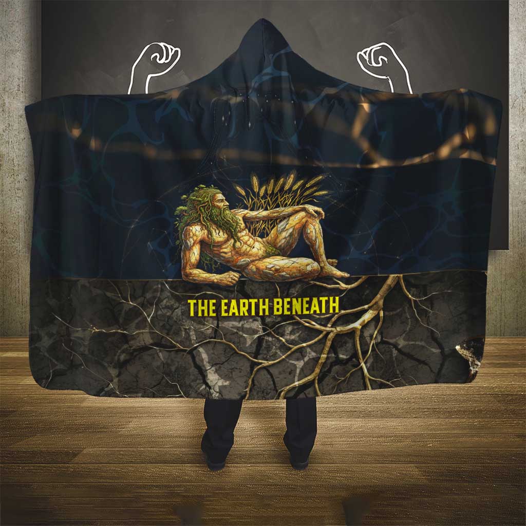 Geb Hooded Blanket Ancient Egyptian Cracked Earth and Wheat Illustration Egyptian Earth God - Wonder Print Shop