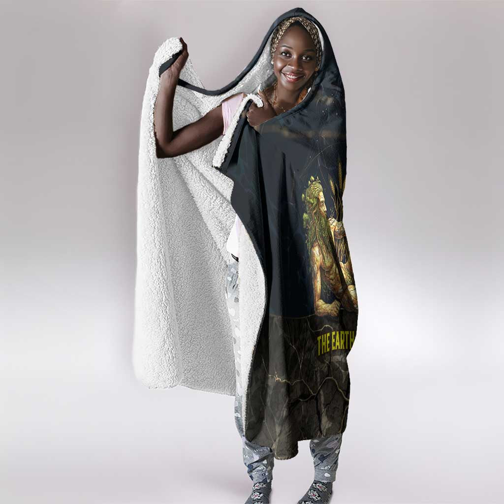 Geb Hooded Blanket Ancient Egyptian Cracked Earth and Wheat Illustration Egyptian Earth God - Wonder Print Shop