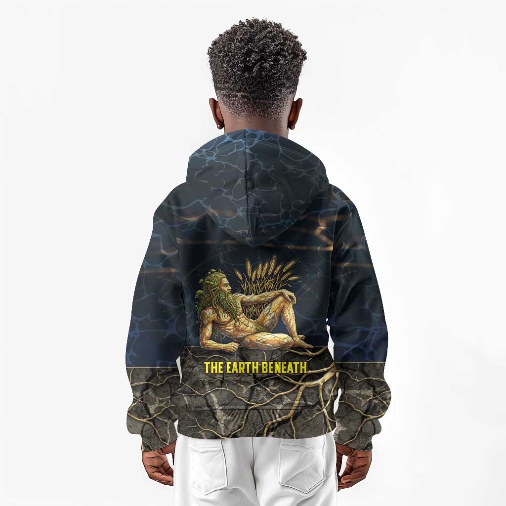 Geb Kid Hoodie Ancient Egyptian Cracked Earth and Wheat Illustration Egyptian Earth God - Wonder Print Shop