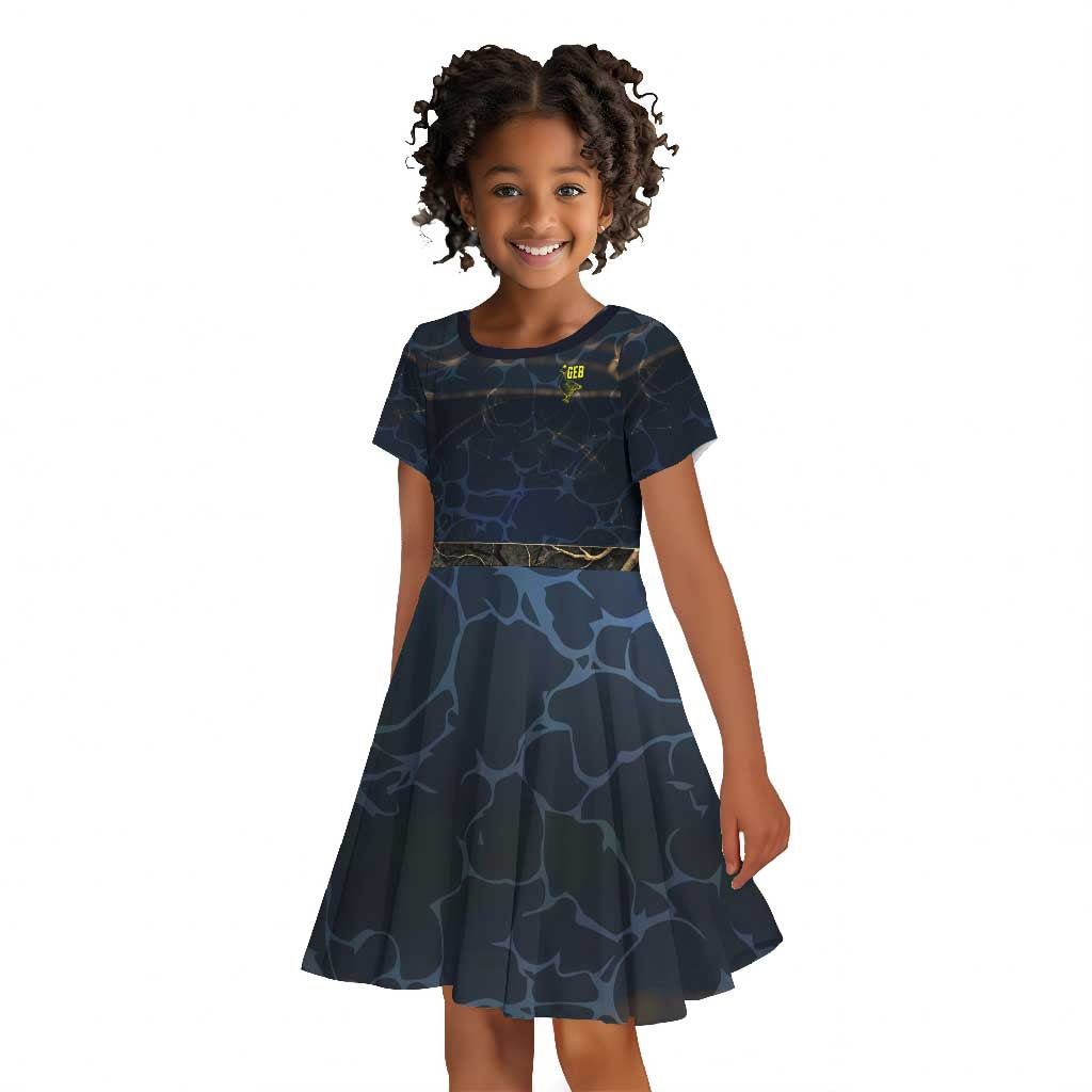 Geb Kid Short Sleeve Dress Ancient Egyptian Cracked Earth and Wheat Illustration Egyptian Earth God - Wonder Print Shop