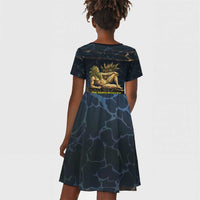 Geb Kid Short Sleeve Dress Ancient Egyptian Cracked Earth and Wheat Illustration Egyptian Earth God - Wonder Print Shop