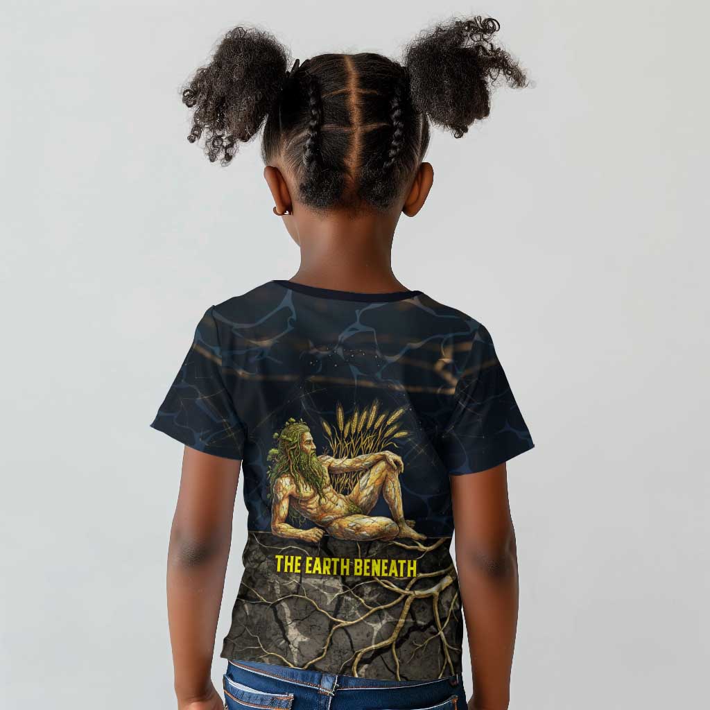 Geb Kid T shirt Ancient Egyptian Cracked Earth and Wheat Illustration Egyptian Earth God - Wonder Print Shop