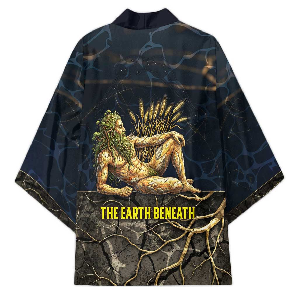 Geb Kimono Ancient Egyptian Cracked Earth and Wheat Illustration Egyptian Earth God - Wonder Print Shop