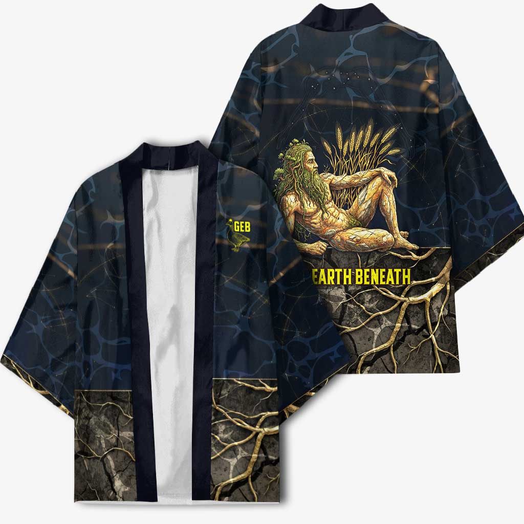 Geb Kimono Ancient Egyptian Cracked Earth and Wheat Illustration Egyptian Earth God - Wonder Print Shop