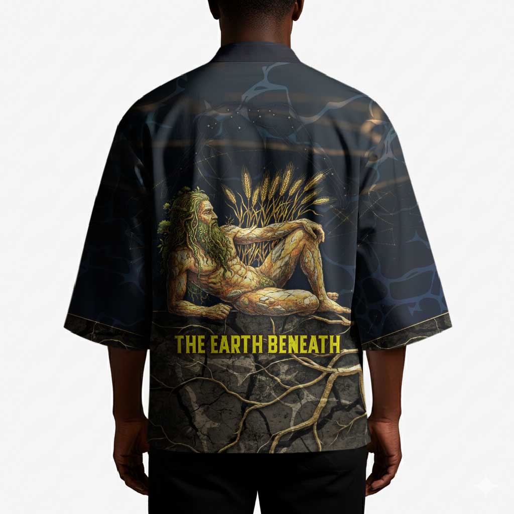 Geb Kimono Ancient Egyptian Cracked Earth and Wheat Illustration Egyptian Earth God - Wonder Print Shop