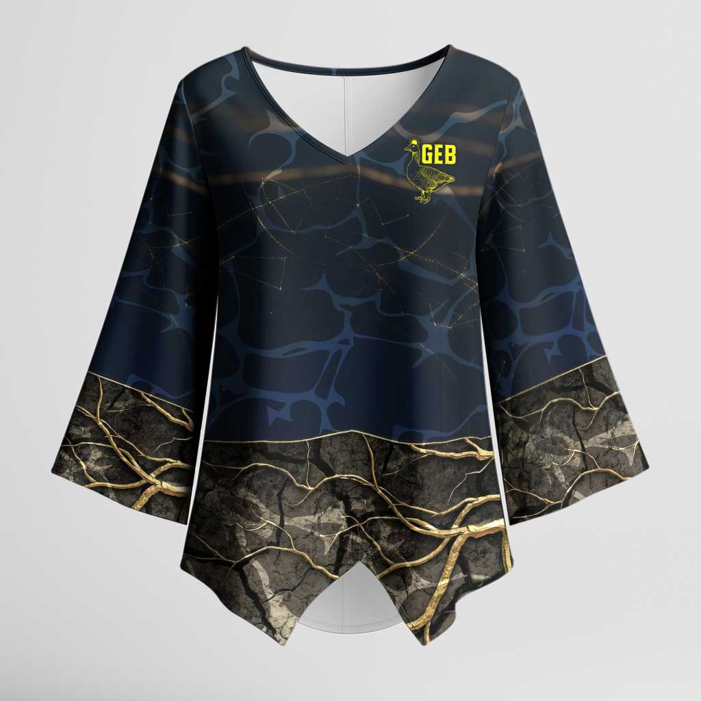 Geb Kimono Sleeve Blouse Ancient Egyptian Cracked Earth and Wheat Illustration Egyptian Earth God - Wonder Print Shop