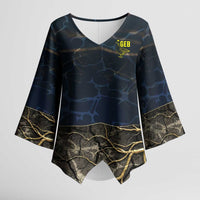 Geb Kimono Sleeve Blouse Ancient Egyptian Cracked Earth and Wheat Illustration Egyptian Earth God - Wonder Print Shop