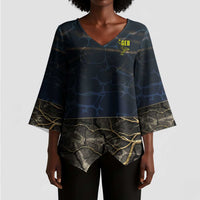 Geb Kimono Sleeve Blouse Ancient Egyptian Cracked Earth and Wheat Illustration Egyptian Earth God - Wonder Print Shop