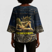 Geb Kimono Sleeve Blouse Ancient Egyptian Cracked Earth and Wheat Illustration Egyptian Earth God - Wonder Print Shop
