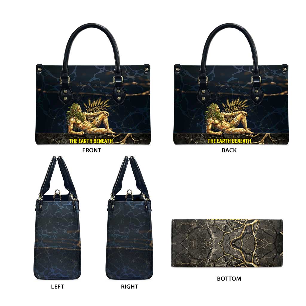 Geb Leather Bag Ancient Egyptian Cracked Earth and Wheat Illustration Egyptian Earth God - Wonder Print Shop