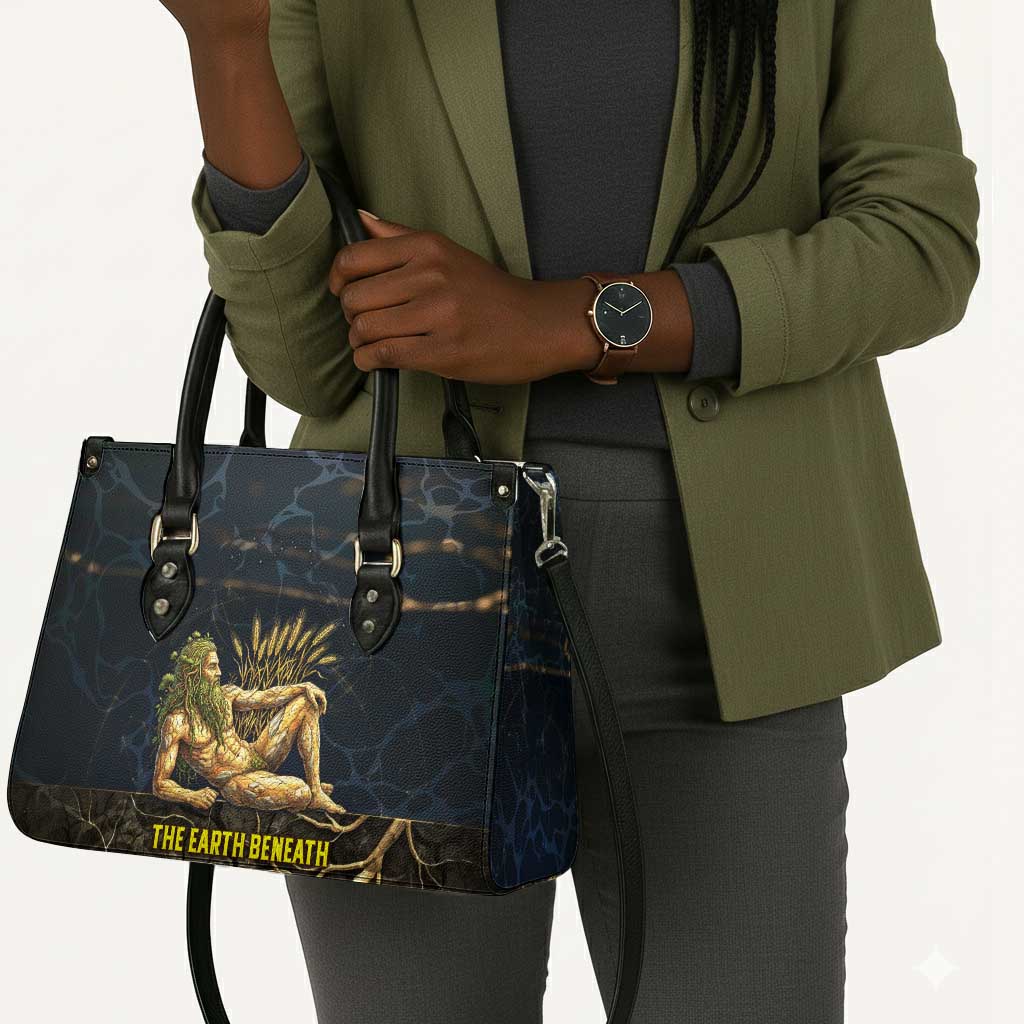 Geb Leather Bag Ancient Egyptian Cracked Earth and Wheat Illustration Egyptian Earth God - Wonder Print Shop