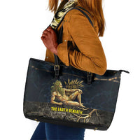 Geb Leather Tote Bag Ancient Egyptian Cracked Earth and Wheat Illustration Egyptian Earth God - Wonder Print Shop