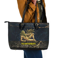 Geb Leather Tote Bag Ancient Egyptian Cracked Earth and Wheat Illustration Egyptian Earth God - Wonder Print Shop