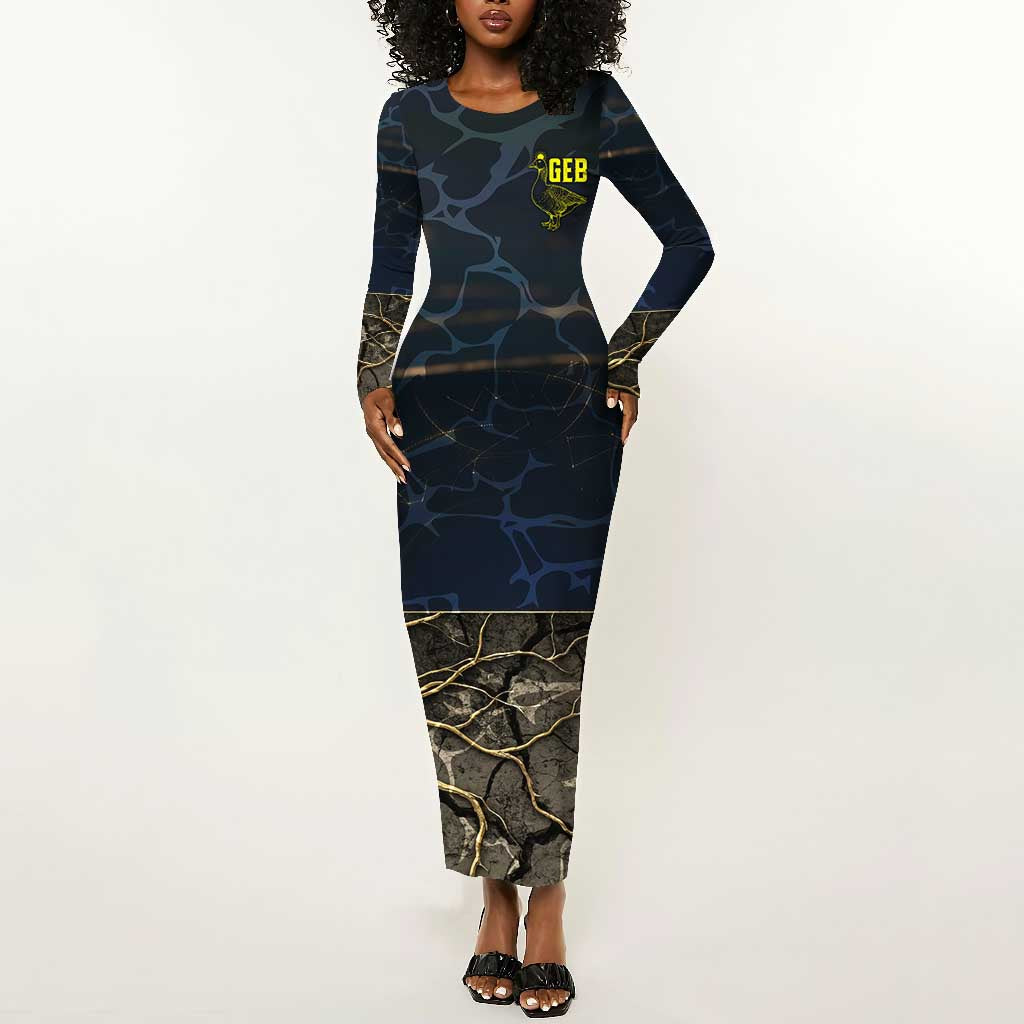 Geb Long Sleeve Bodycon Dress Ancient Egyptian Cracked Earth and Wheat Illustration Egyptian Earth God - Wonder Print Shop