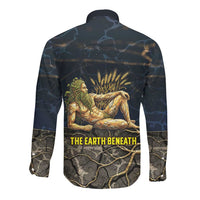 Geb Long Sleeve Button Shirt Ancient Egyptian Cracked Earth and Wheat Illustration Egyptian Earth God - Wonder Print Shop