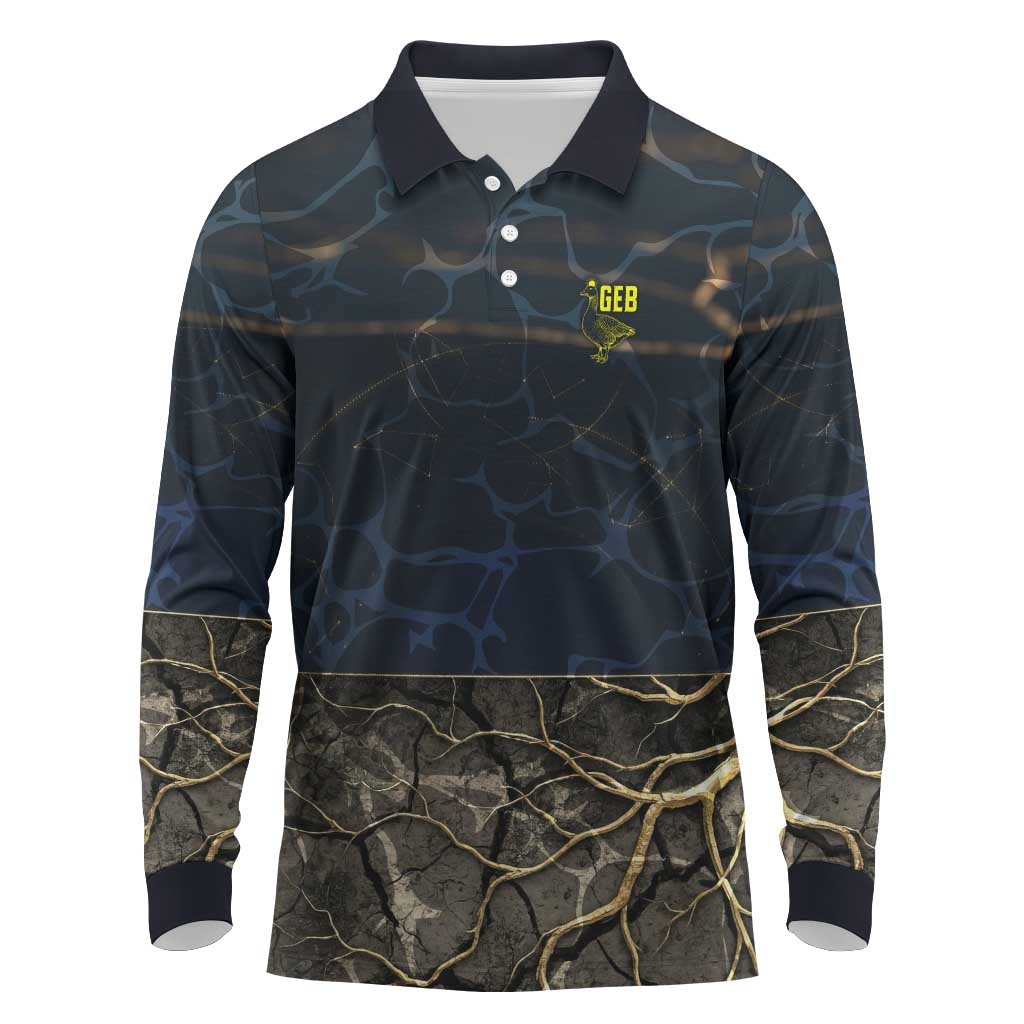 Geb Long Sleeve Polo Shirt Ancient Egyptian Cracked Earth and Wheat Illustration Egyptian Earth God - Wonder Print Shop