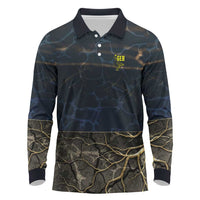 Geb Long Sleeve Polo Shirt Ancient Egyptian Cracked Earth and Wheat Illustration Egyptian Earth God - Wonder Print Shop