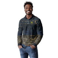 Geb Long Sleeve Polo Shirt Ancient Egyptian Cracked Earth and Wheat Illustration Egyptian Earth God - Wonder Print Shop