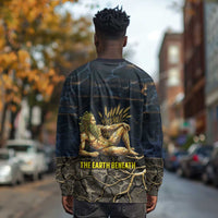 Geb Long Sleeve Shirt Ancient Egyptian Cracked Earth and Wheat Illustration Egyptian Earth God - Wonder Print Shop