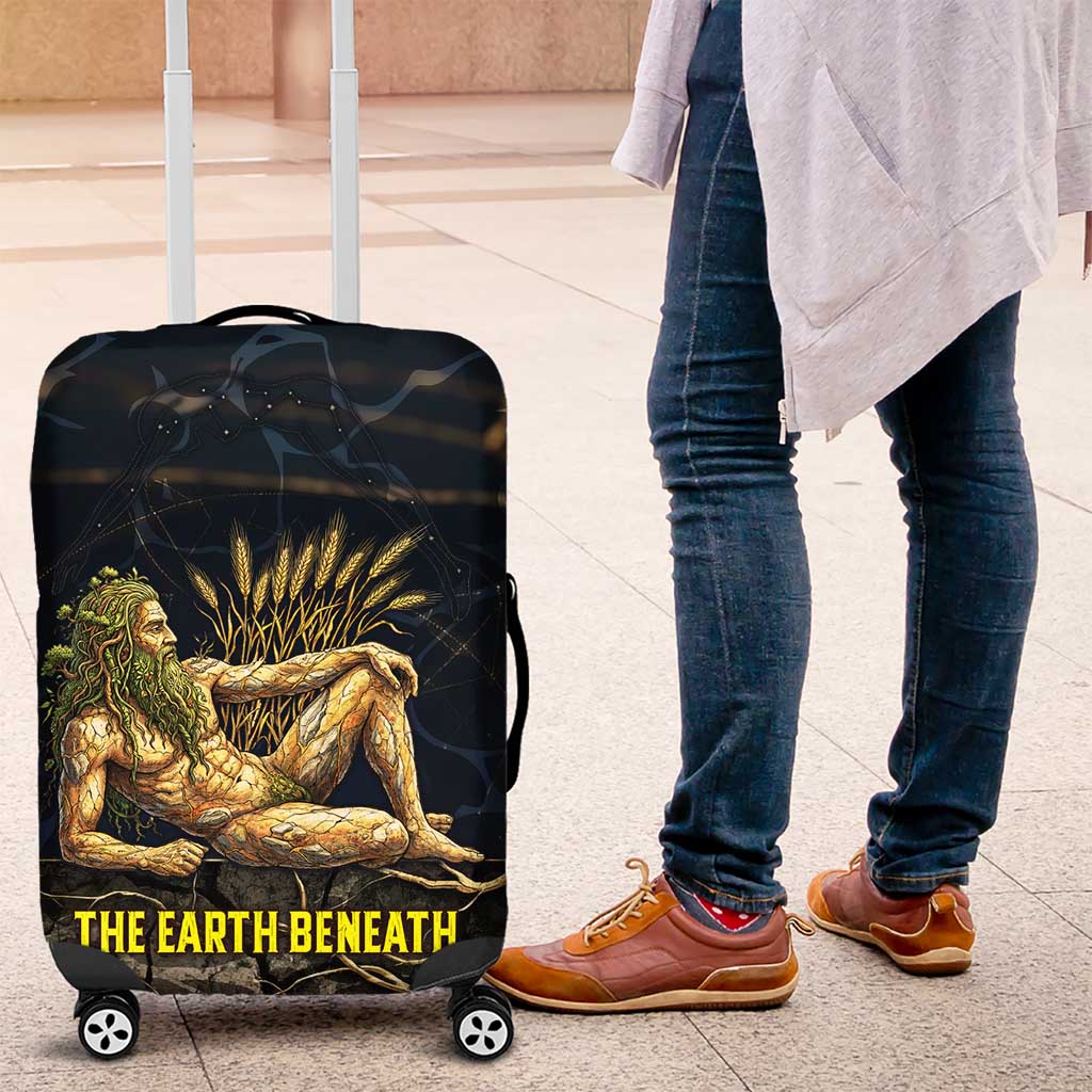 Geb Luggage Cover Ancient Egyptian Cracked Earth and Wheat Illustration Egyptian Earth God - Wonder Print Shop