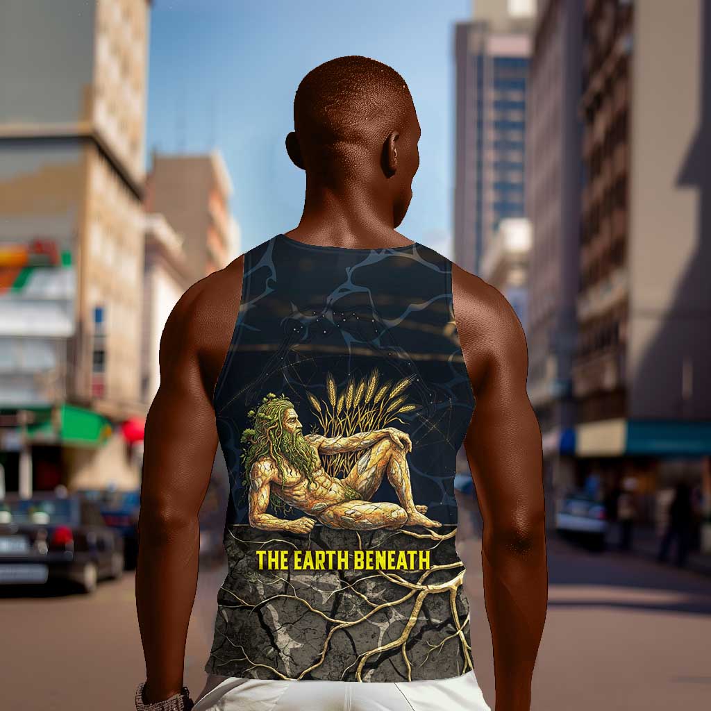 Geb Men Tank Top Ancient Egyptian Cracked Earth and Wheat Illustration Egyptian Earth God - Wonder Print Shop