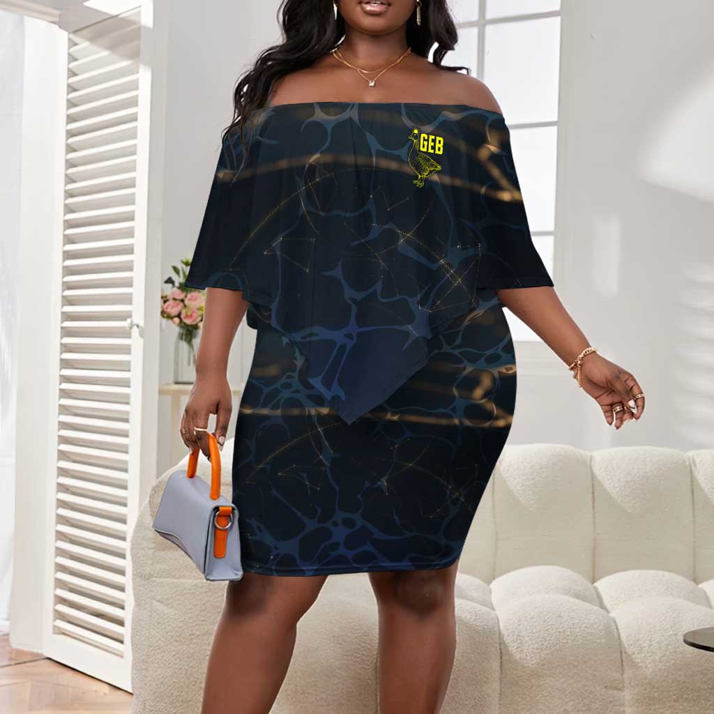 Geb Off Shoulder Short Dress Ancient Egyptian Cracked Earth and Wheat Illustration Egyptian Earth God - Wonder Print Shop