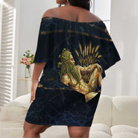 Geb Off Shoulder Short Dress Ancient Egyptian Cracked Earth and Wheat Illustration Egyptian Earth God - Wonder Print Shop