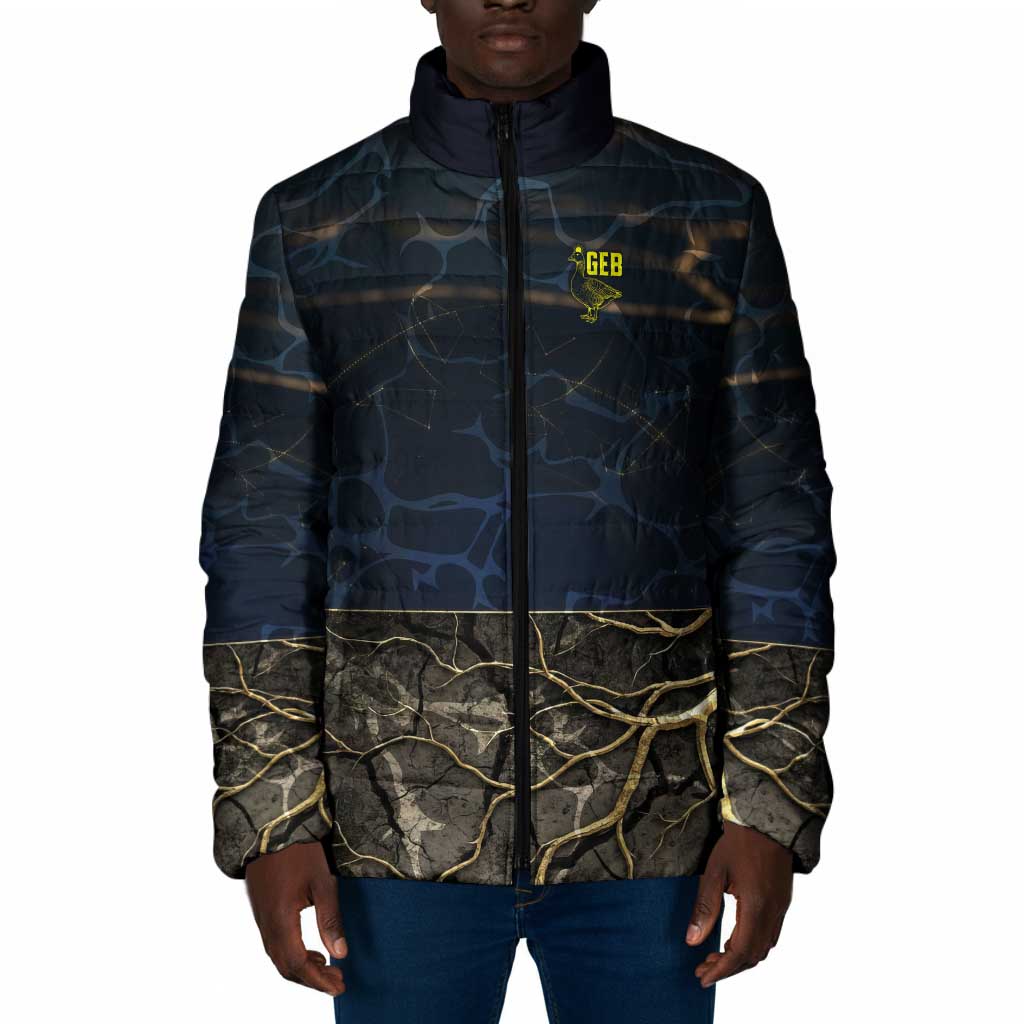 Geb Padded Jacket Ancient Egyptian Cracked Earth and Wheat Illustration Egyptian Earth God - Wonder Print Shop