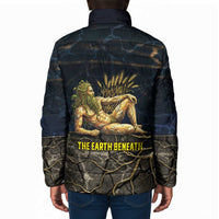 Geb Padded Jacket Ancient Egyptian Cracked Earth and Wheat Illustration Egyptian Earth God - Wonder Print Shop