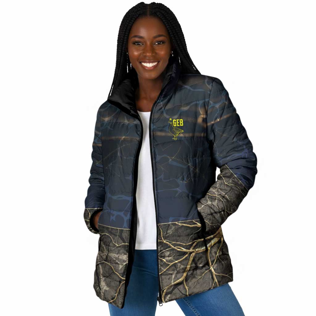 Geb Padded Jacket Ancient Egyptian Cracked Earth and Wheat Illustration Egyptian Earth God - Wonder Print Shop