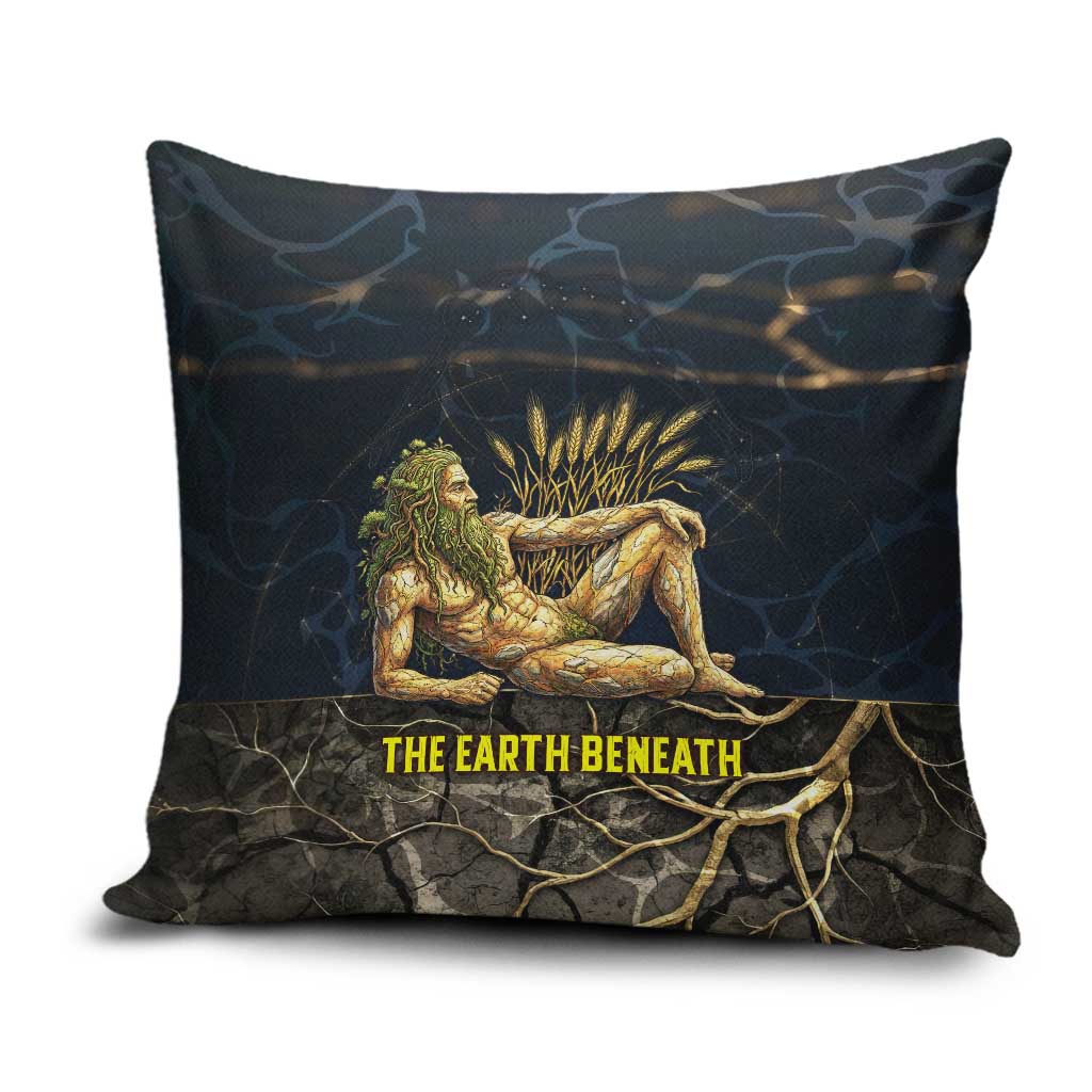 Geb Pillow Cover Ancient Egyptian Cracked Earth and Wheat Illustration Egyptian Earth God - Wonder Print Shop