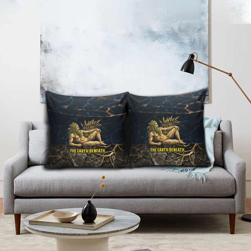 Geb Pillow Cover Ancient Egyptian Cracked Earth and Wheat Illustration Egyptian Earth God - Wonder Print Shop