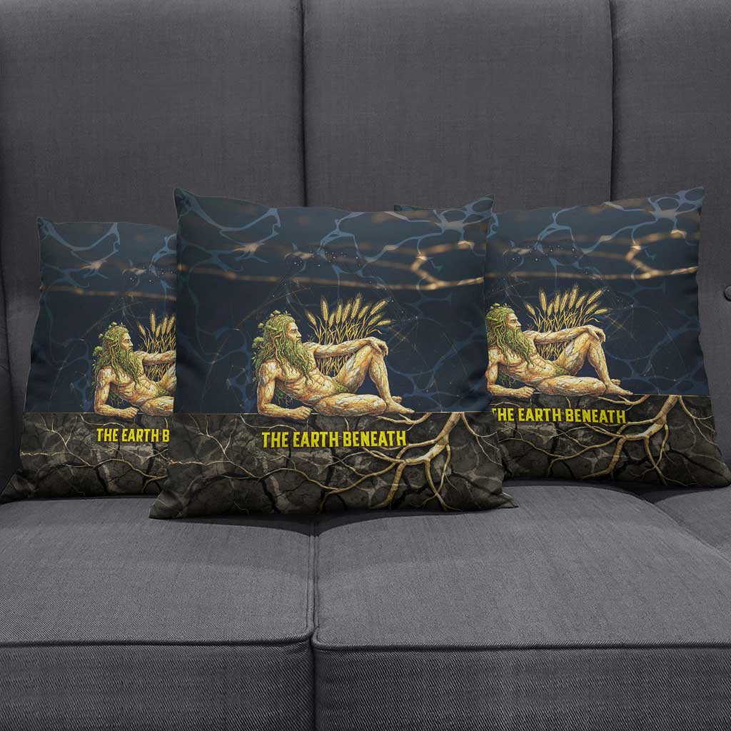 Geb Pillow Cover Ancient Egyptian Cracked Earth and Wheat Illustration Egyptian Earth God - Wonder Print Shop