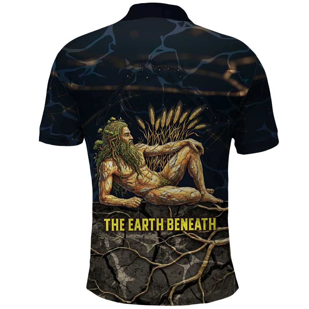 Geb Polo Shirt Ancient Egyptian Cracked Earth and Wheat Illustration Egyptian Earth God - Wonder Print Shop