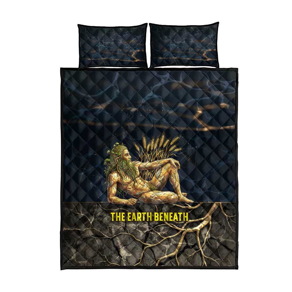 Geb Quilt Bed Set Ancient Egyptian Cracked Earth and Wheat Illustration Egyptian Earth God - Wonder Print Shop