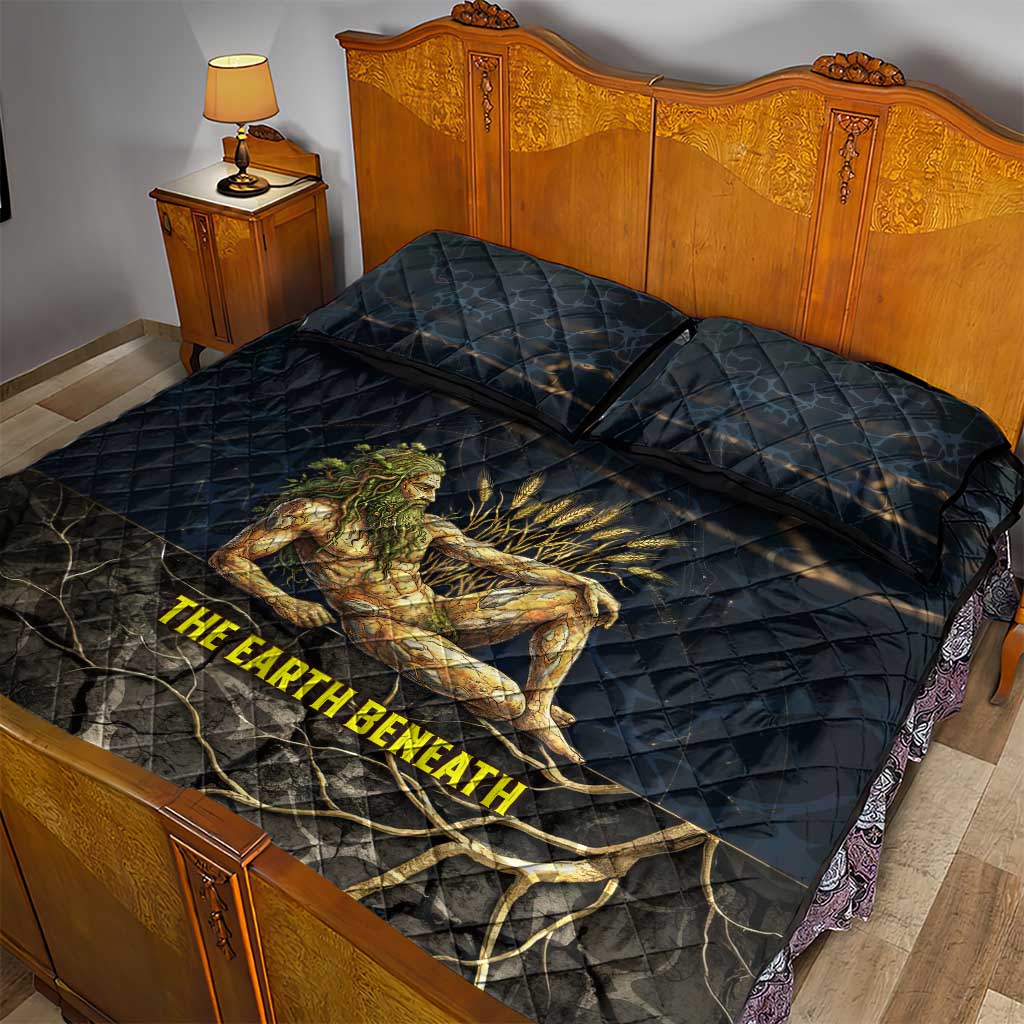 Geb Quilt Bed Set Ancient Egyptian Cracked Earth and Wheat Illustration Egyptian Earth God - Wonder Print Shop