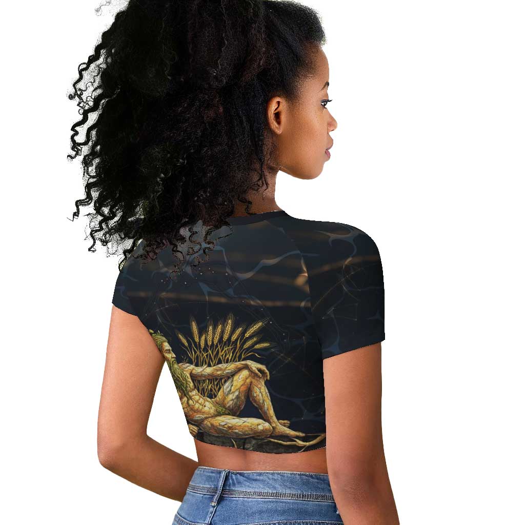 Geb Raglan Cropped T shirt Ancient Egyptian Cracked Earth and Wheat Illustration Egyptian Earth God - Wonder Print Shop