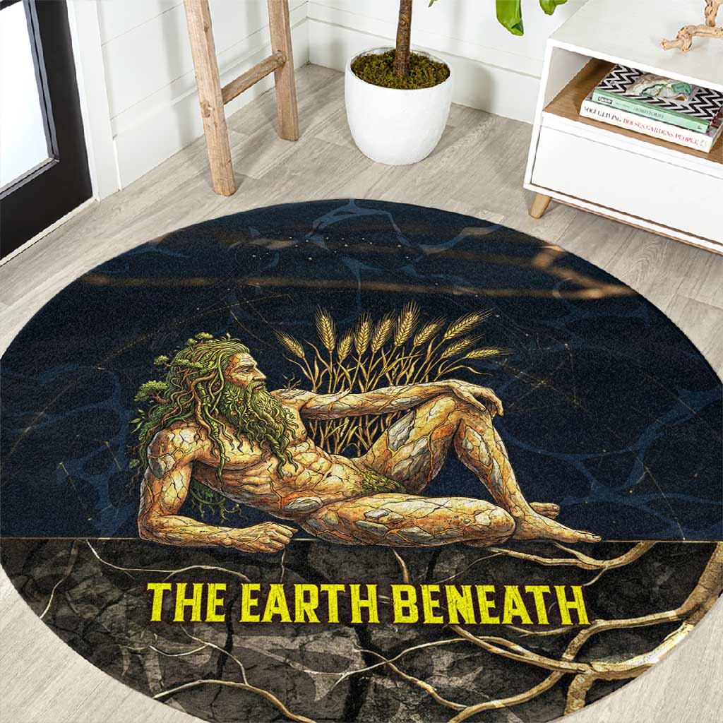 Geb Round Carpet Ancient Egyptian Cracked Earth and Wheat Illustration Egyptian Earth God - Wonder Print Shop