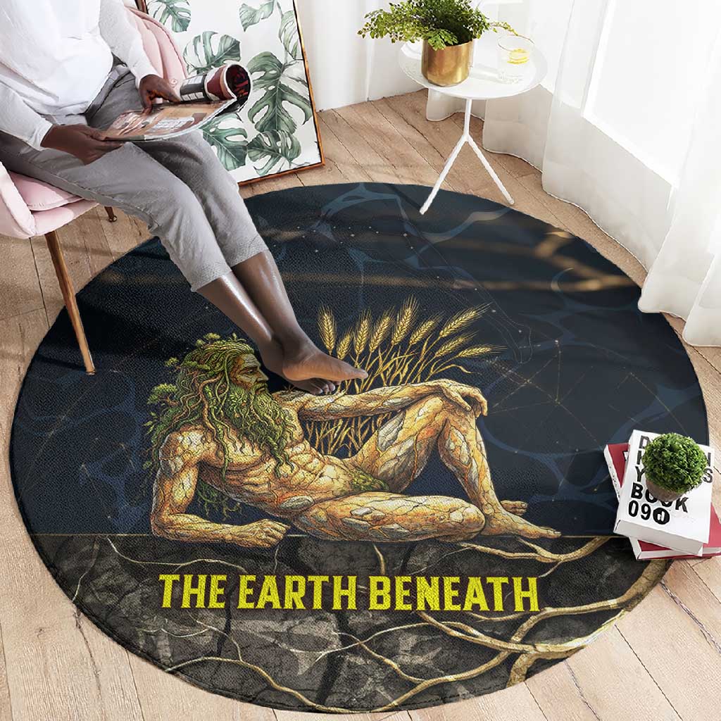 Geb Round Carpet Ancient Egyptian Cracked Earth and Wheat Illustration Egyptian Earth God - Wonder Print Shop