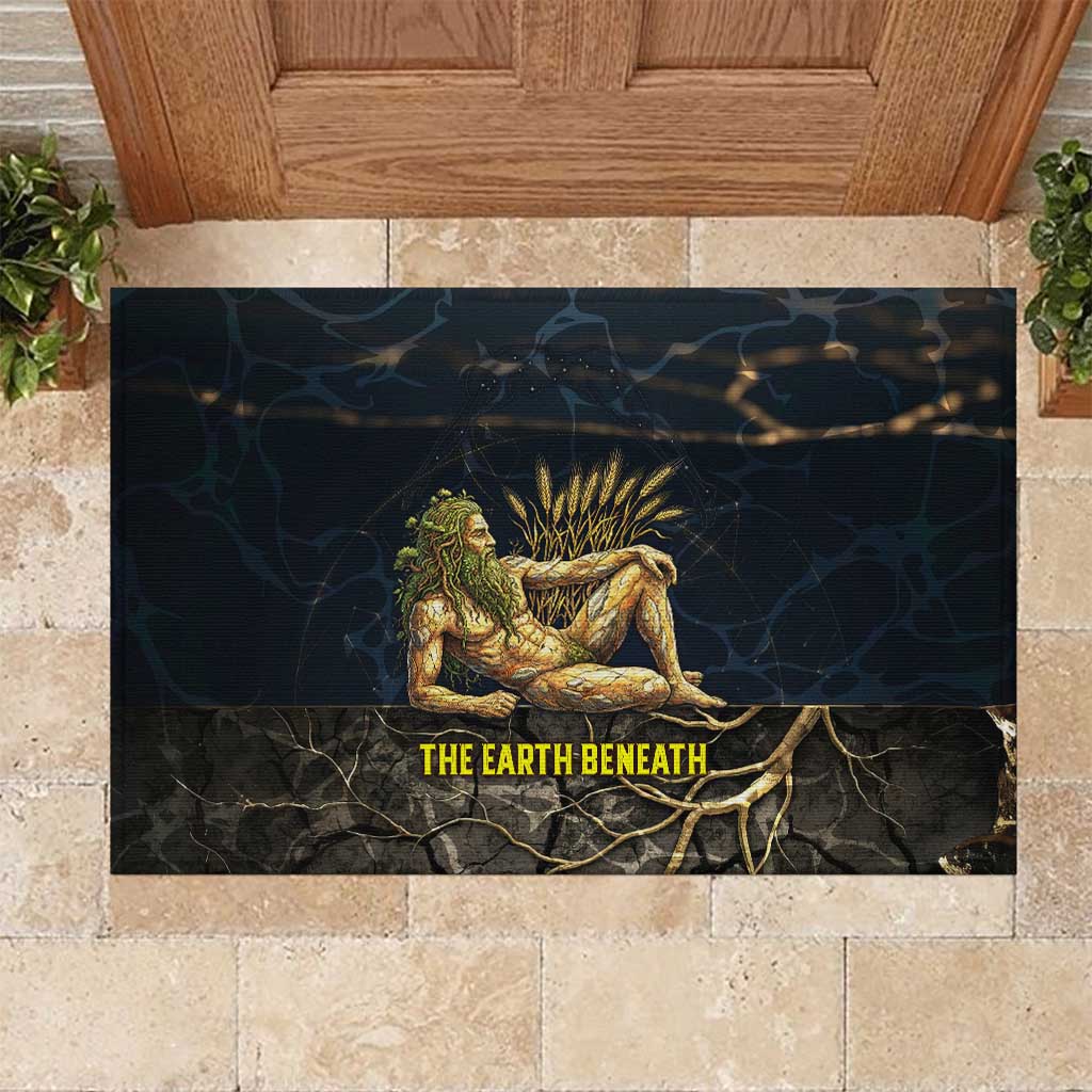 Geb Rubber Doormat Ancient Egyptian Cracked Earth and Wheat Illustration Egyptian Earth God - Wonder Print Shop