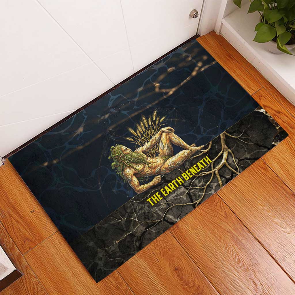 Geb Rubber Doormat Ancient Egyptian Cracked Earth and Wheat Illustration Egyptian Earth God - Wonder Print Shop