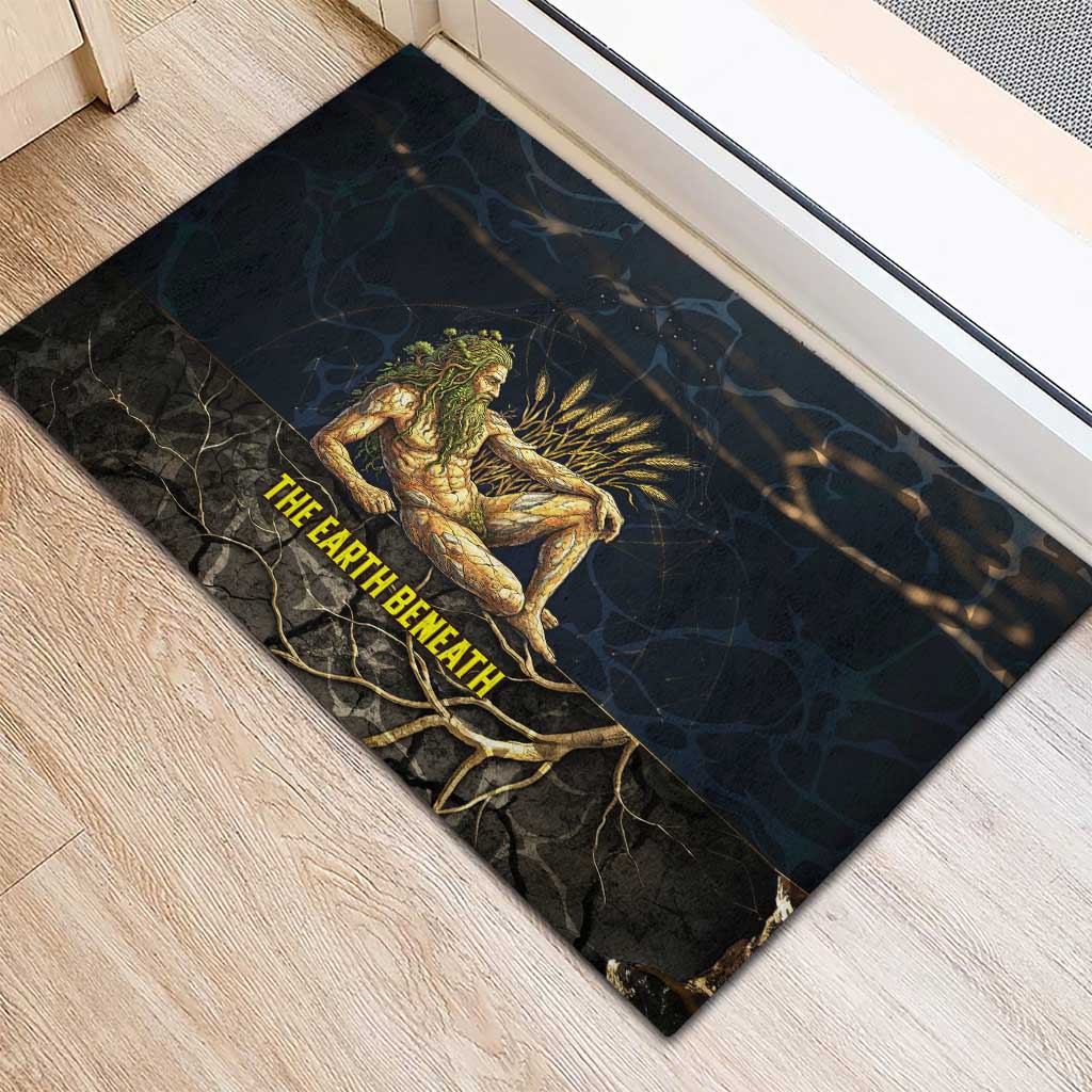 Geb Rubber Doormat Ancient Egyptian Cracked Earth and Wheat Illustration Egyptian Earth God - Wonder Print Shop