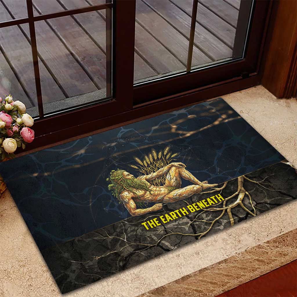 Geb Rubber Doormat Ancient Egyptian Cracked Earth and Wheat Illustration Egyptian Earth God - Wonder Print Shop