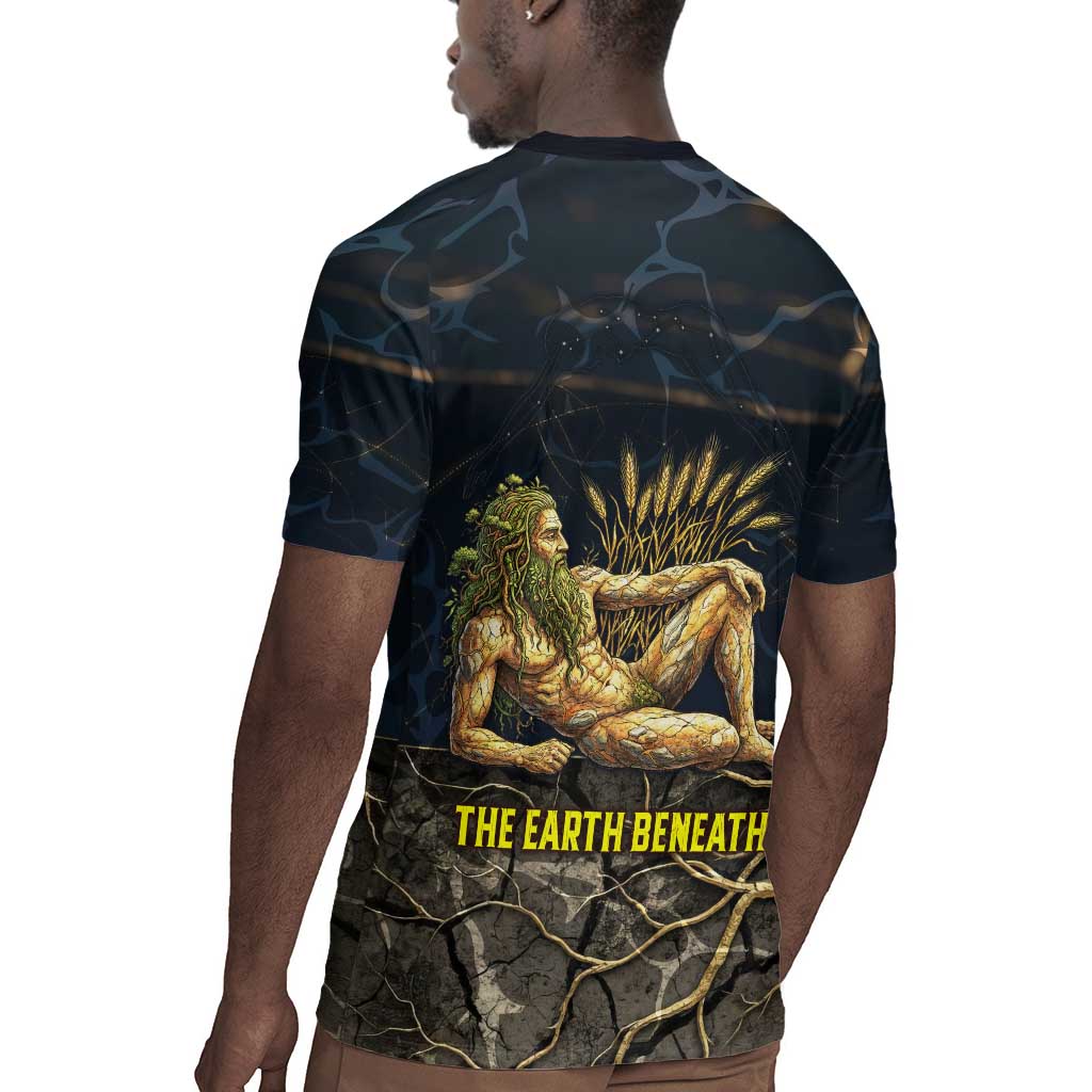 Geb Rugby Jersey Ancient Egyptian Cracked Earth and Wheat Illustration Egyptian Earth God - Wonder Print Shop