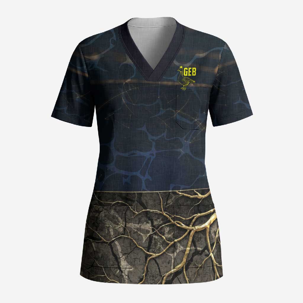 Geb Scrub Top Ancient Egyptian Cracked Earth and Wheat Illustration Egyptian Earth God - Wonder Print Shop