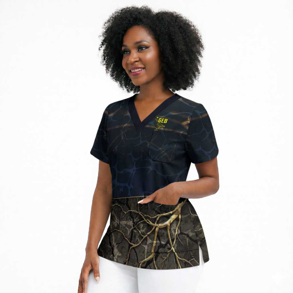 Geb Scrub Top Ancient Egyptian Cracked Earth and Wheat Illustration Egyptian Earth God - Wonder Print Shop